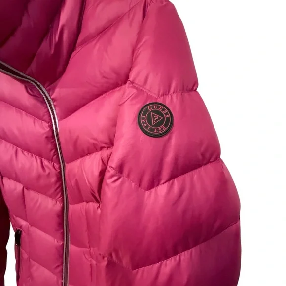GUESS Puffer Jacket Purple Magenta Quilted Down Blend Puffer Coat Women Med - Picture 3 of 16